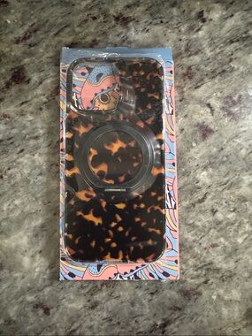 NEW iPhone 16 Pro Max Tortoiseshell Phone Case with Ring Grip - Black & Brown